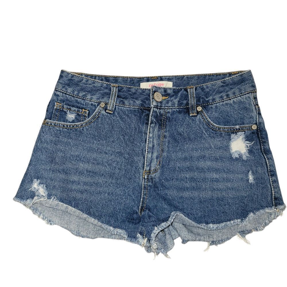 Refuge Blue Jean Shorts High-Waisted Frayed Hem